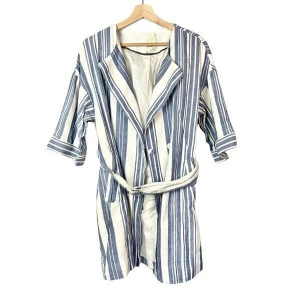 Anthropologie Elevenses North Channel Blue Stripe Linen Coat S - Picture 2 of 7